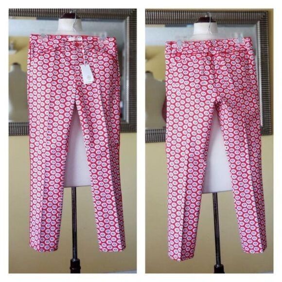 Tory Burch Noelle Floral Print Cropped Straight Leg Stretchy Jeans - Picture 2 of 7